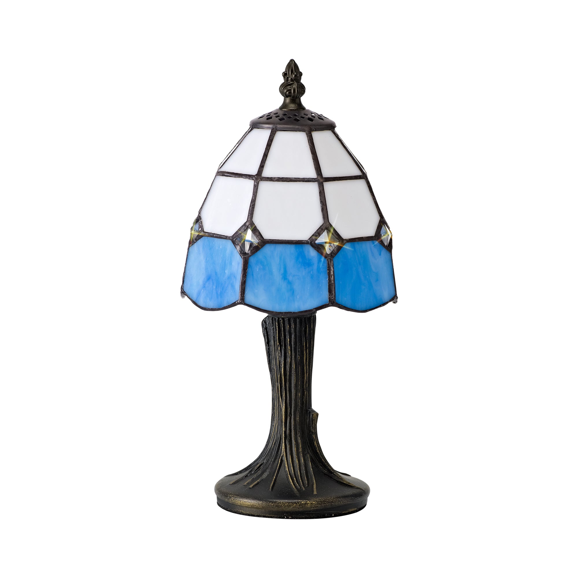 Vinceta Tiffany Table Lamp, 1 x E14, White/Blue/Clear Crystal Shade