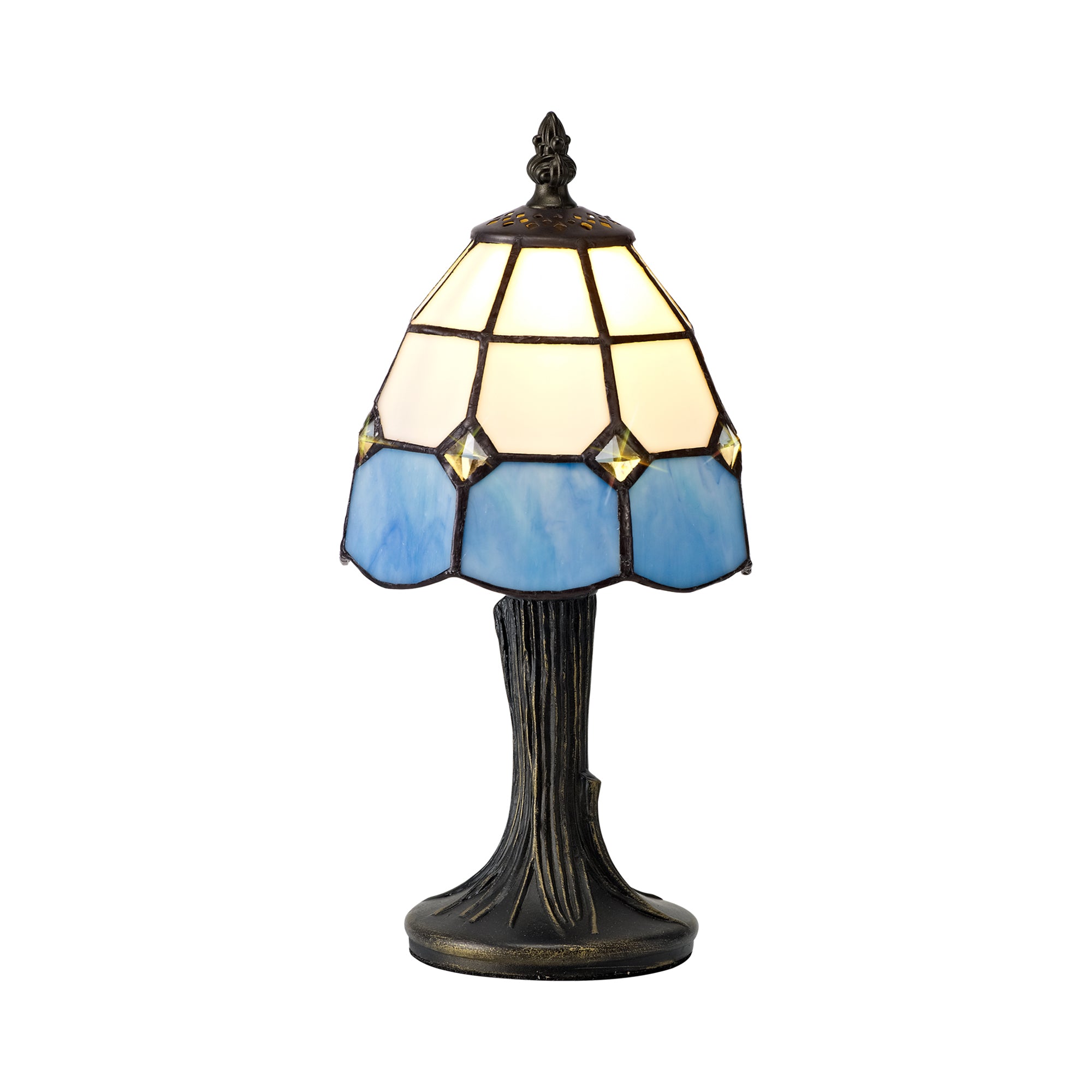 Vinceta Tiffany Table Lamp, 1 x E14, White/Blue/Clear Crystal Shade